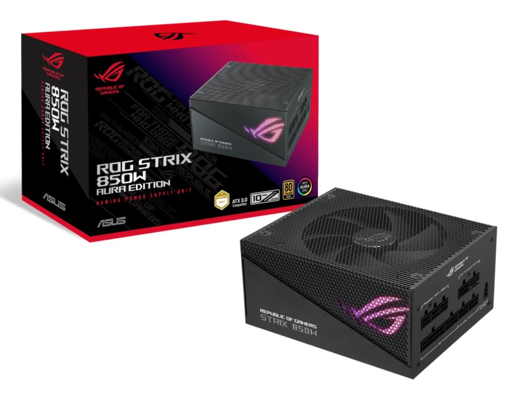 4711081722267 ASUS ROG-STRIX-AURA-850G-GAMING ROG STRIX 850W Gold Aura Edition, 80 Plus Gold, Fully Modular, Lambda A++ Certification,135mm Fan, Aura Sync, 10YW