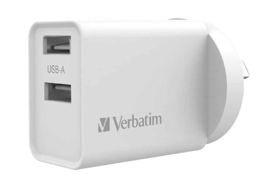 4895117965931 Verbatim USB Charger Dual Port 2.4A - White Twin Port Wall Charger