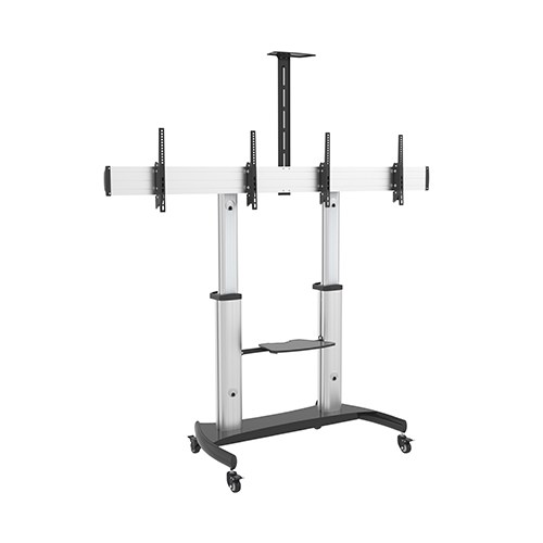 6956745166584 Brateck Dual Screen Aluminum Height-Adjustable TV Cart with Media Shelf for 37'-60' TVs Up to 50kg (LS)