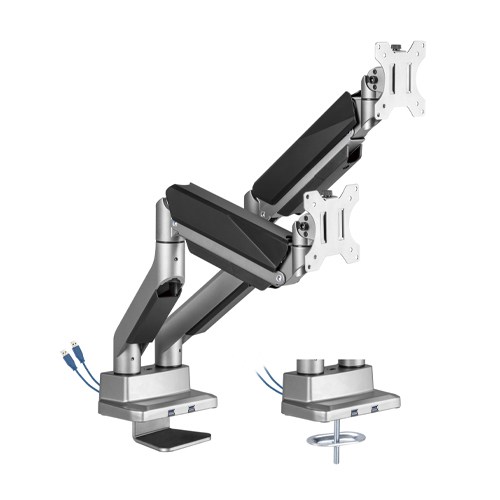 6956745164641 Brateck Dual Monitor Economy Heavy-Duty Gas Spring Monitor Arm with USD 3.0 Ports Fit Most 17"-35" Up to 15kg (LS)
