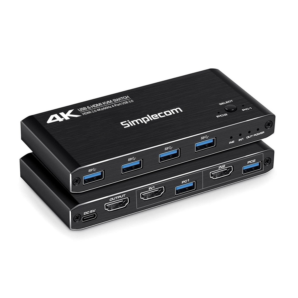 9350414002901 Simplecom KM420 2-Port HDMI KVM Switch HDMI 2.0 4K@60Hz 4-Port USB 3.0 Hub 5Gbps