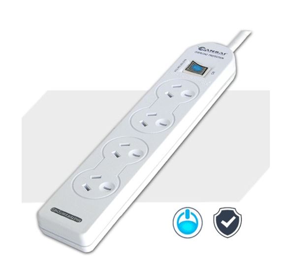 9324747004833 Sansai 4 Way Basic Powerboard (131P) with Master Switch Overload Protecte Reset button Indicator Light 100CM Lead 240VAC 10A