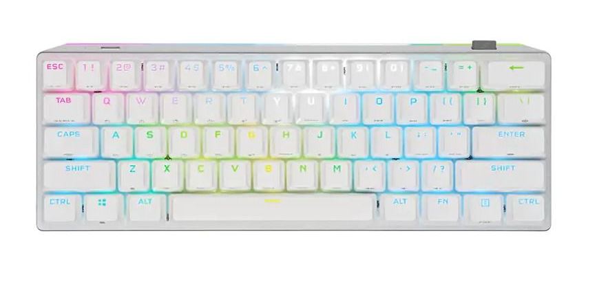 840006660354 Corsair K70 PRO MINI WIRELESS RGB 60% Mechanical Gaming Keyboard, Backlit RGB LED, CHERRY MX SPEED, Black, White PBT Keycaps (LS)