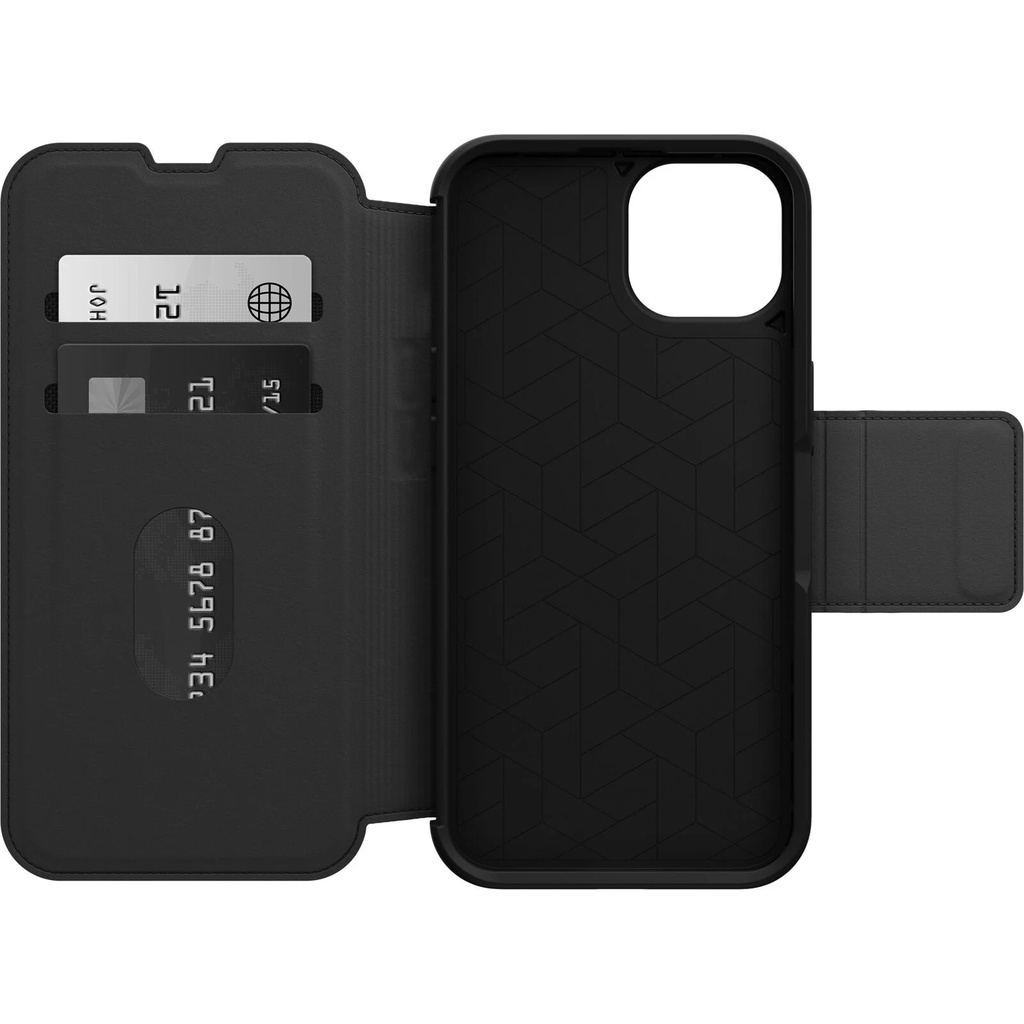 840262395915 OtterBox Strada Apple iPhone 14 Case Black - (77-8966), DROP+ 3X Military Standard, Leather Folio Cover, Card Holder, Soft Touch, 7 Years Warranty