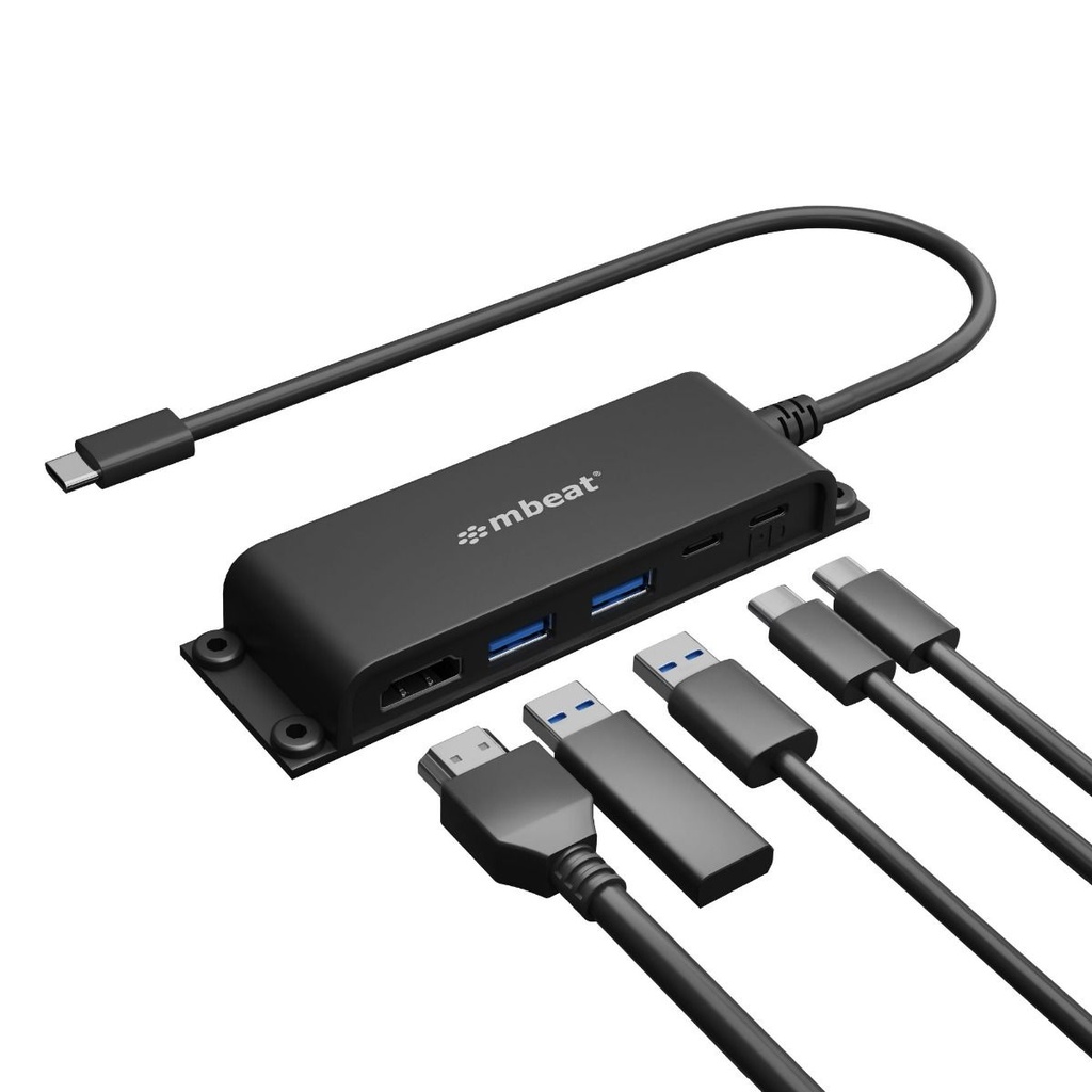 9346396003340 mbeat® Mountable 5-Port USB-C Hub - Supports 4K HDMI video out and 60W Power Delivery Charging with 2 × USB3.0 and 1 × USB-C Weight: 51g