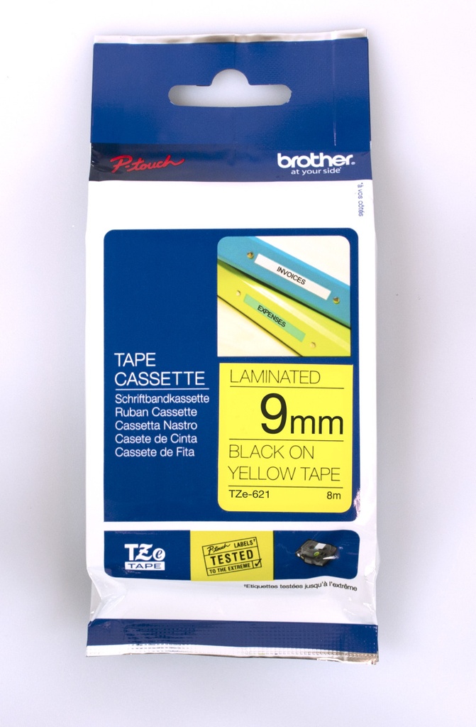 4977766682244 Brother TZE-621 tape 9mm x 8m: black on yellow laminated