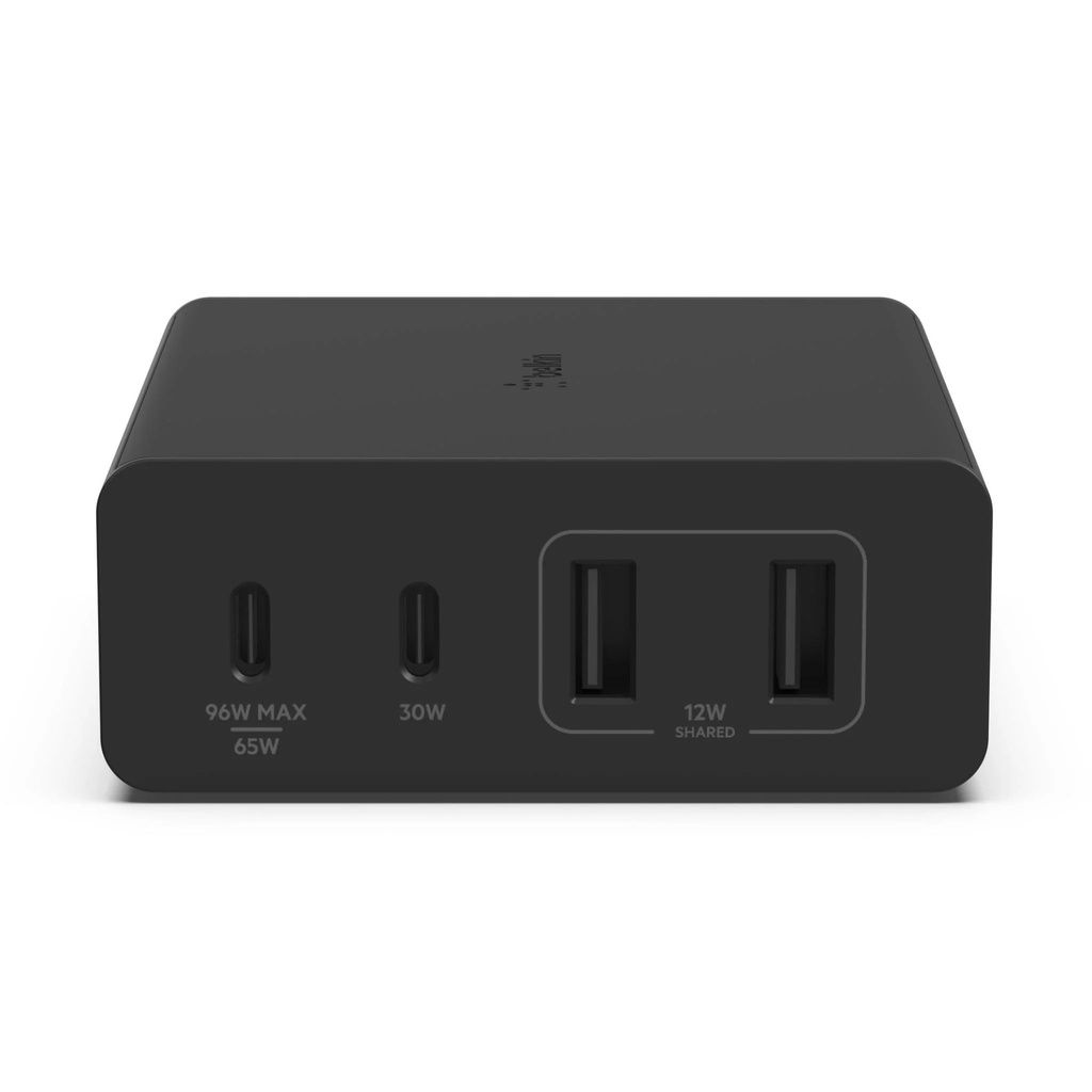 745883850037 Belkin BoostCharge Pro 4-Port GaN Charger 108W - Black(WCH010auBK),2xUSB-C  2xUSB-A,2M Cable,Intelligent and Fast Charger,Compact Laptop Charger,2YR