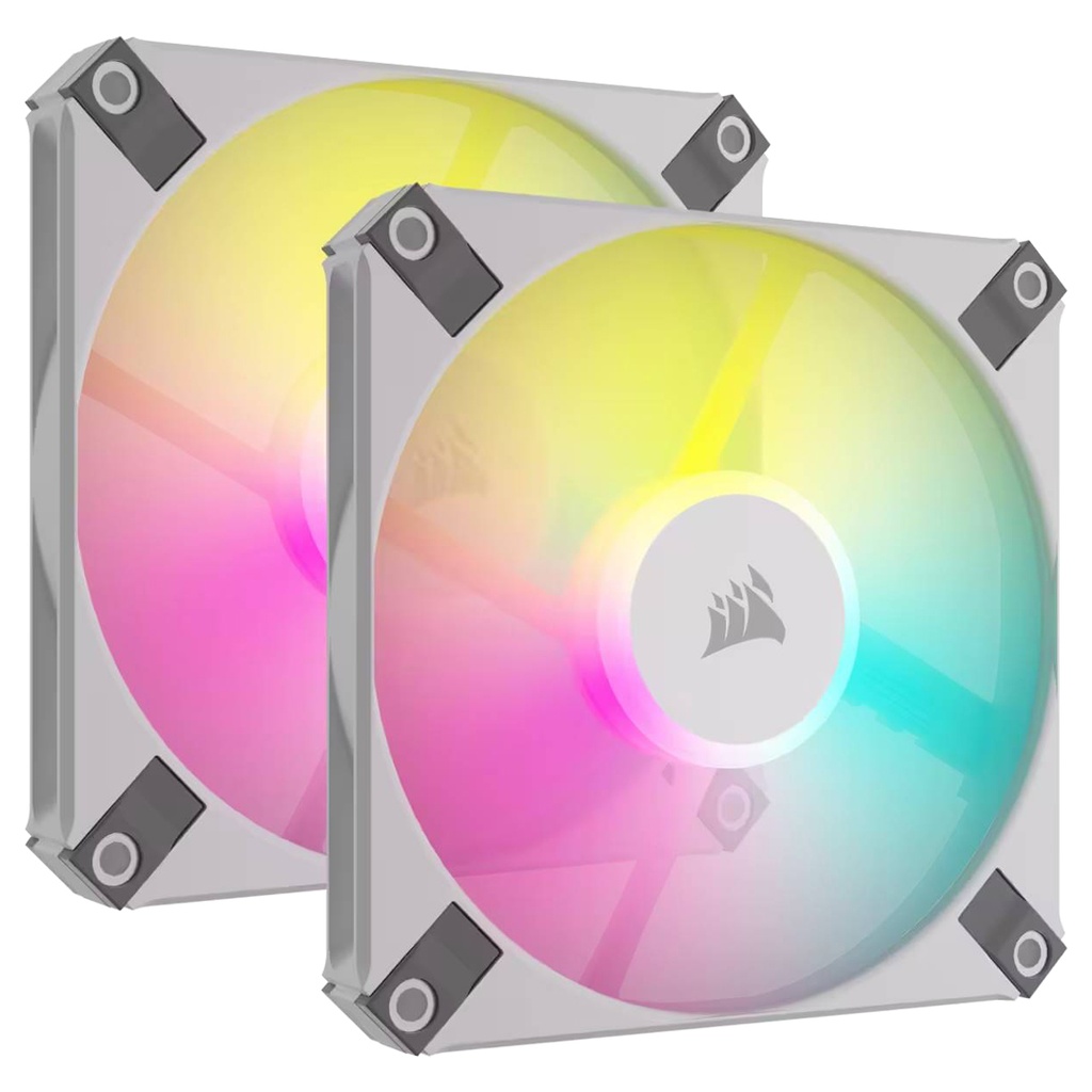 840006693772 Corsair AF SLIM Series, AF120 RGB SLIM WHITE, 120mmx15mm Fluid Dynamic Bearing RGB PWM Fan, Dual Pack with Lighting Node CORE
