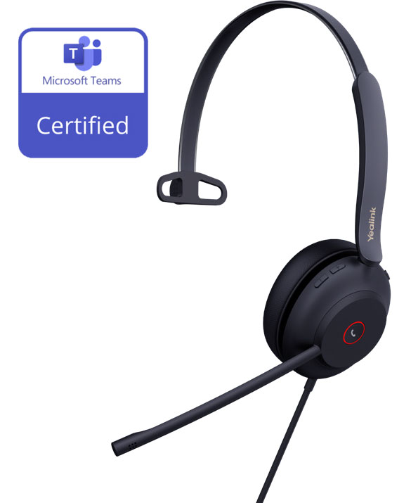 6938818315310 Yealink UH37 Microsoft Teams Certified USB Wired Headset, Mono, USB-A 2.0, 35mm Speaker, Busylight, Leather Ear Cushion, HD Audio
