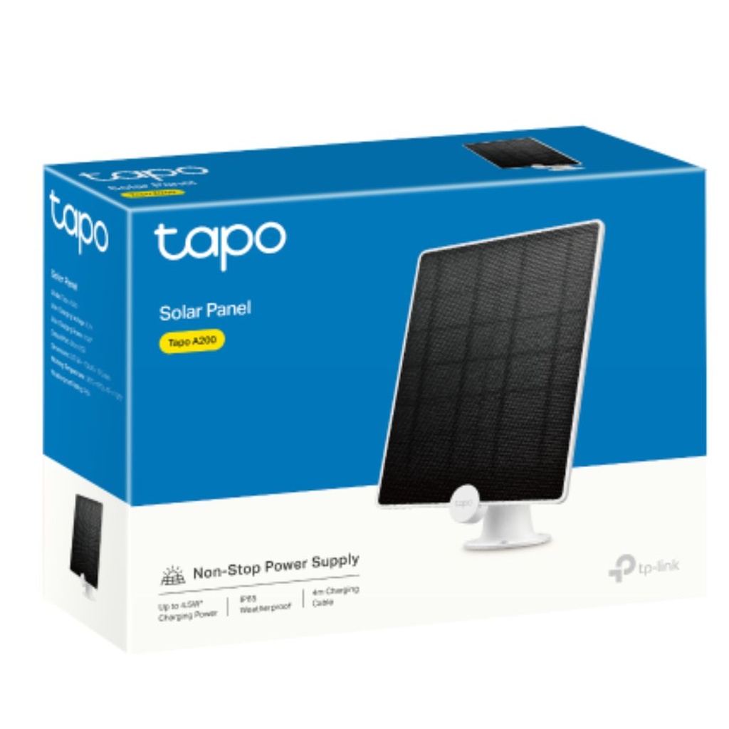 4897098686140 TP-Link Tapo A200 Tapo Solar Panel, Up to 4.5W Charging Power, 4M Charging Cable, 360° Adjustable Mounting Bracket