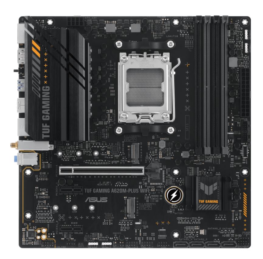 4711387164273 ASUS AMD A620M TUF GAMING A620M-PLUS WIFI (AM5) Micro-ATX Motherboard, 4xDDR5 192GB, 1 x PCIe 4.0 x16 slot, 2 x M.2 slots, 4 x SATA , Wi-Fi 6