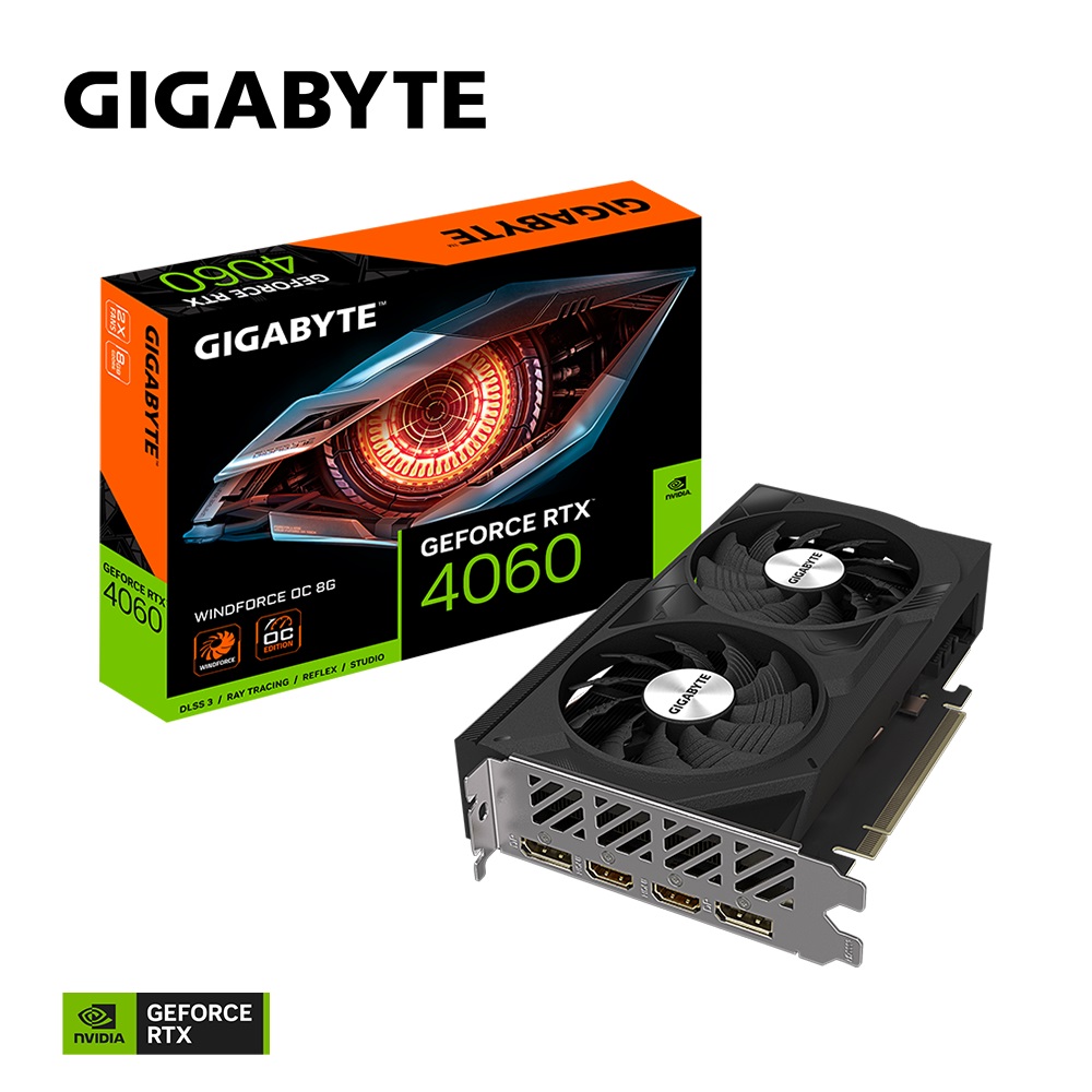 4719331313685 Gigabyte nVidia GeForce RTX 4060 WF2 OC-8GD 1.0 GDDR6 Video Card, PCI-E 4.0, TBD Core Clock, 2x DP 1.4a, 2x HDMI 2.1a