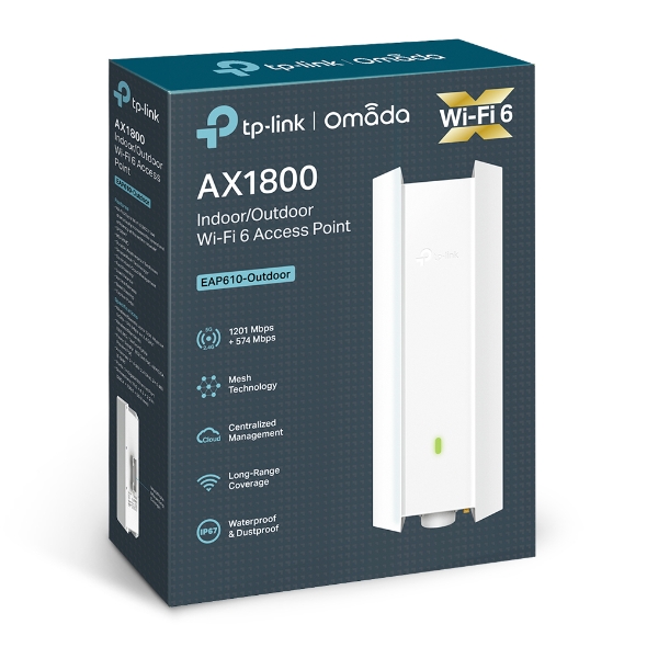 6935364010232 TP-Link EAP610-Outdoor Omada AX1800 Indoor/Outdoor WiFi 6 Access Point, 1.8 Gbps, Long Range Coverage, IP67 Weatherproof, OFDMA, MU-MIMO