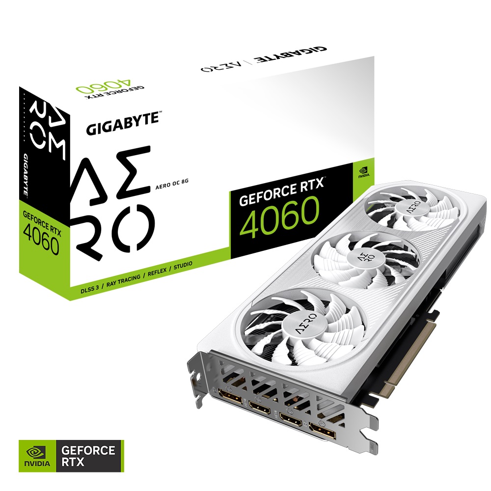 4719331313661 Gigabyte nVidia GeForce RTX 4060 AERO OC-8GD 1.0 GDDR6 Video Card, PCI-E 4.0, TBD Core Clock, 2x DP 1.4a, 2x HDMI 2.1a