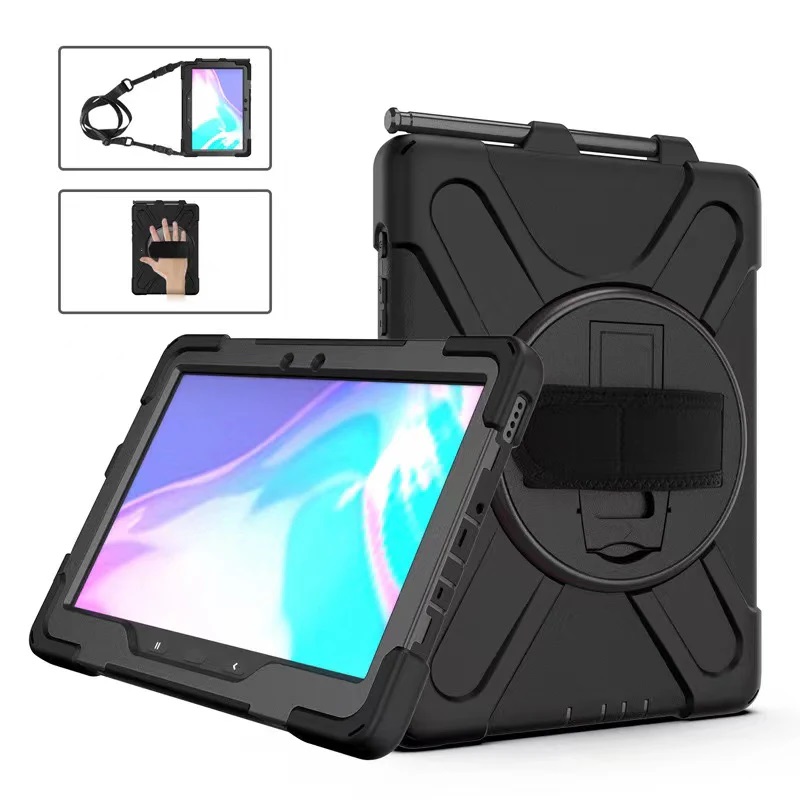 6972890208009 Generic Rugged Samsung Galaxy Tab Active4 Pro / Tab Active Pro (10.1") Case Black - Built-in-Kickstand,Adjustable Hand Strap, Pen Holder