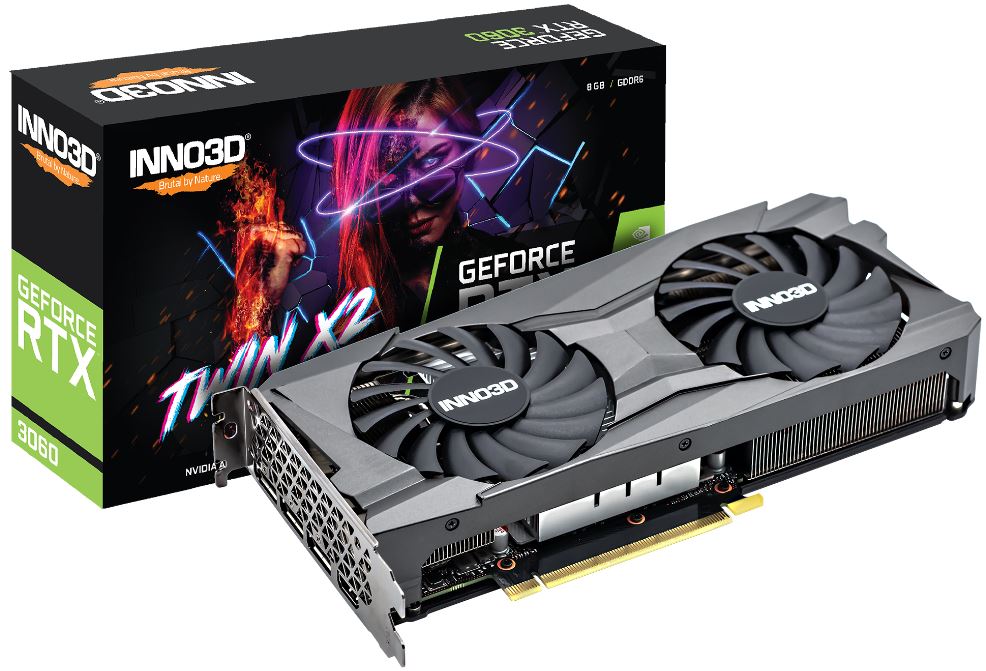 835168003019 INNO3D nVidia GeForce RTX 3060 TWIN X2 8GB GDDR6 GPU, 1777MHz Boost Clock, 3xDP, 1xHDMI, LHR, 240x120mm x 2-slot (3060)