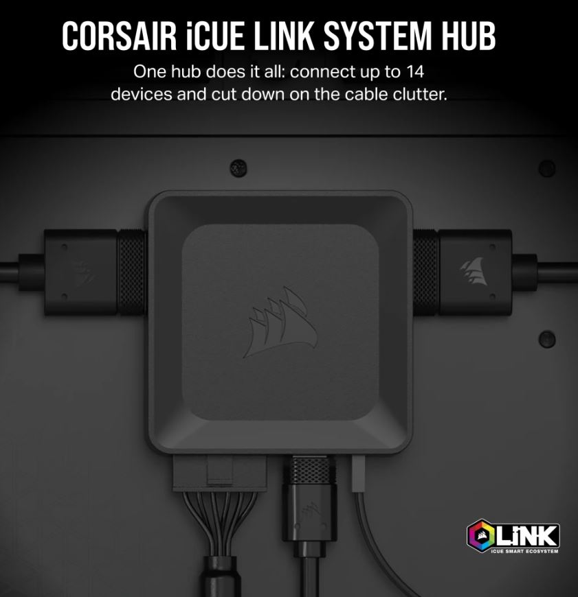 840006694373 Corsair iCUE LINK System Hub, manage RGB Lighting by linking up 14 devices. reduce cable clutter.