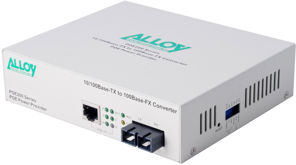 NHA-POE200SC.20 Alloy POE200SC.20 10/100Base-TX to 100Base-FX Single Mode Fibre (SC) Converter, provides PoE power (RJ-45). 20km