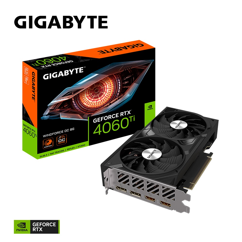 4719331313739 Gigabyte nVidia GeForce RTX 4060 Ti WINDFORCE OC 8G GDDR6 Video Card, PCI-E 4.0, 2535MHz Core Clock, 2x DP 1.4a, 2x HDMI 2.1a