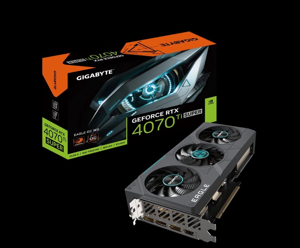 4719331354114 Gigabyte nVidia GeForce RTX 4070 Ti Super EAGLE OC 16GD GDDR6X Video Card, PCI-E 4.0, 2640 Core Clock, RGB Fusion 3x DP 1.4a, 1x HDMI 2.1a