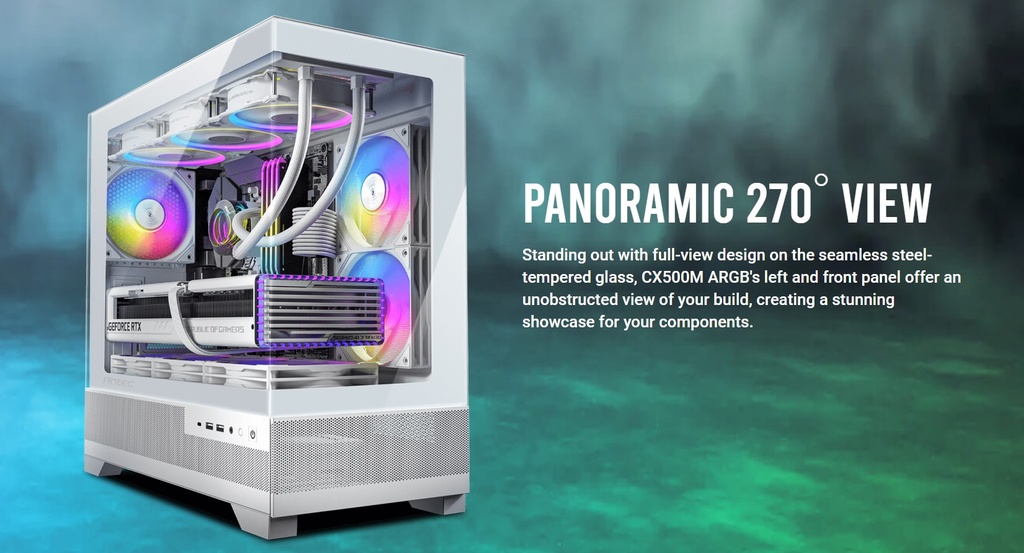 761345101448 Antec CX500M ARGB White Seamless  mATX, ITX, USB-C, Up to 6 Fans. 3 x RGB included (2x Front Right, 1 x Rear). Gaming Case