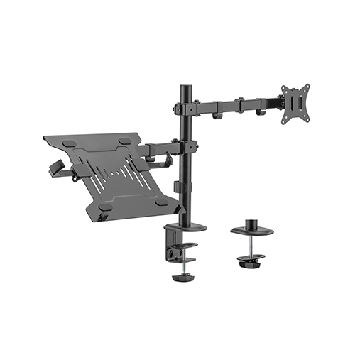 6956745174589 Brateck Steel Monitor Arm With Laptop Tray Fit Most 17"-32" Monitor Up to 9KG Laptops up to 4kg 10”-15.6” VESA 75x75,100x100(Black) (LS)