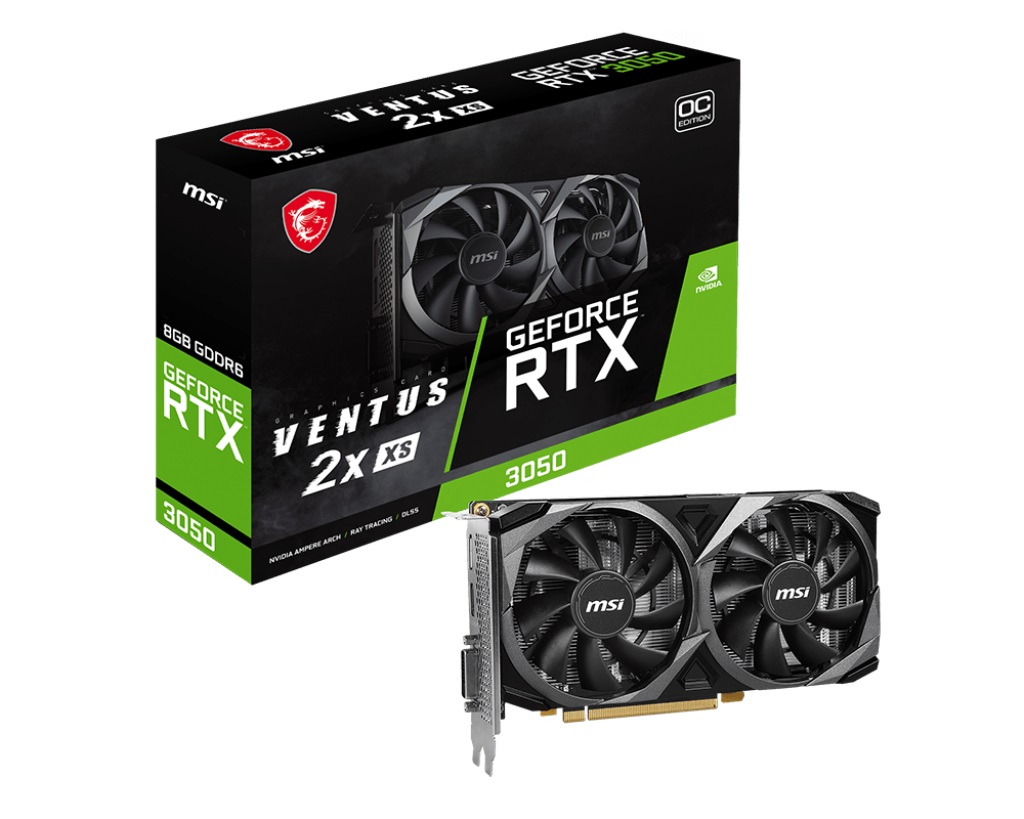 4711377084796 MSI nVidia Geforce RTX 3050 VENTUS 2X XS 8G OC Video Card, 1807 MHz Boost Clock, GDDR6, PCI-E 4.0, 3x DisplayPort 1.4a, 1x HDMI 2.1(NEW)
