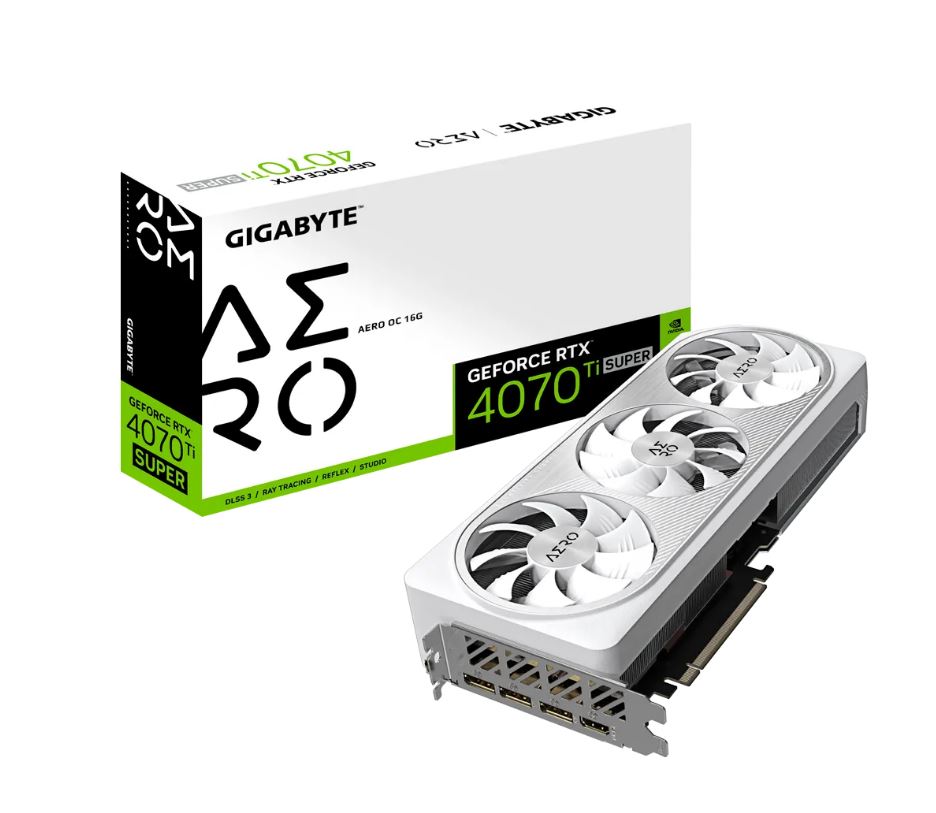 4719331354091 Gigabyte nVidia GeForce RTX 4070 Ti Super AERO OC 16GD GDDR6X Video Card, PCI-E 4.0, 2655 Core Clock, RGB Fusion 3x DP 1.4a, 1x HDMI 2.1a