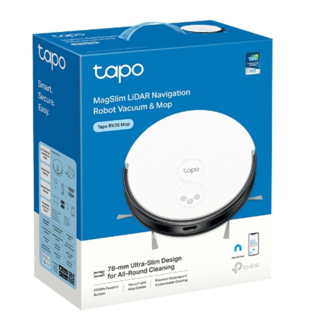 4895252504392 TP-Link Tapo RV20 Mop MagSlim™ LiDAR Navigation Robot Vacuum  Mop, 2700Pa Strong Suction, Quiet Cleaning, Auto-Charging, Ultra-Slim 7.8 cm Design