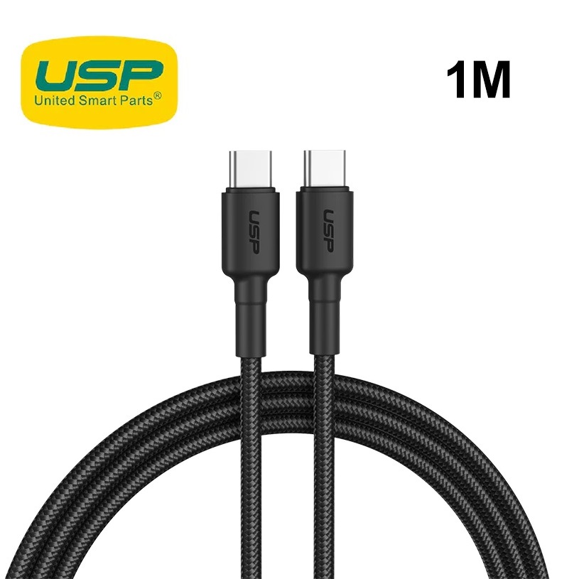 6972890207064 USP BoostUp Braided USB-C to USB-C Cable (1M) Black -3A Fast  Safe Charge,Strong  Durable,Samsung Galaxy,Apple iPhone,iPad,MacBook,Google,OPPO,Nokia