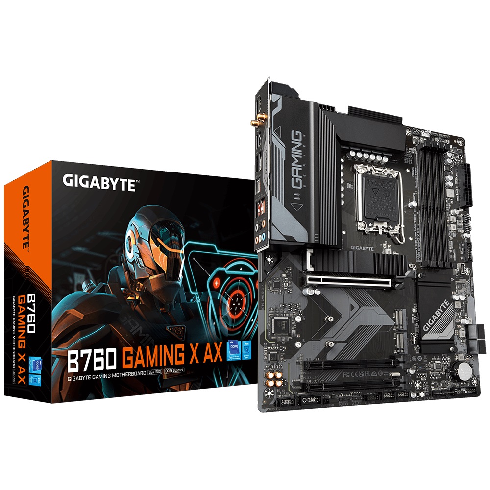 4719331851774 Gigabyte B760 Gaming X AX Intel LGA 1700 ATX Motherboard, 4x DDR5 ~128GB, 3x PCI-E x16, 3x M.2, 4x SATA,  2x USB 3.2, 1x USB-C, 5x USB 2.0