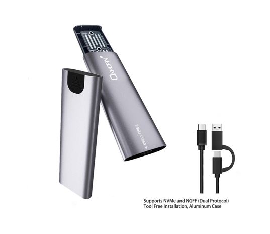 9360330001094 Oxhorn USB C 3.2 Gen 2 M.2 Enclosure NVMe NGFF (Dual Protocol) Support M key M.2 STAT M.2 NVMe SSD up to 4TB Macs Windows USB-C USB-A 2 YR WTY