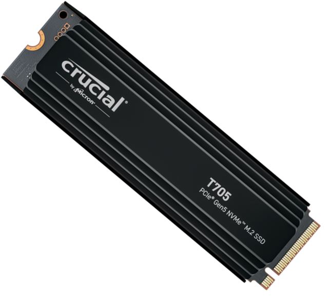 649528940346 Crucial T705 4TB Gen5 NVMe SSD Heatsink - 14100/12600 MB/s R/W 2400TBW 1500K IOPs 1.5M hrs MTTF DirectStorage for Intel 14th Gen  AMD Ryzen 7000
