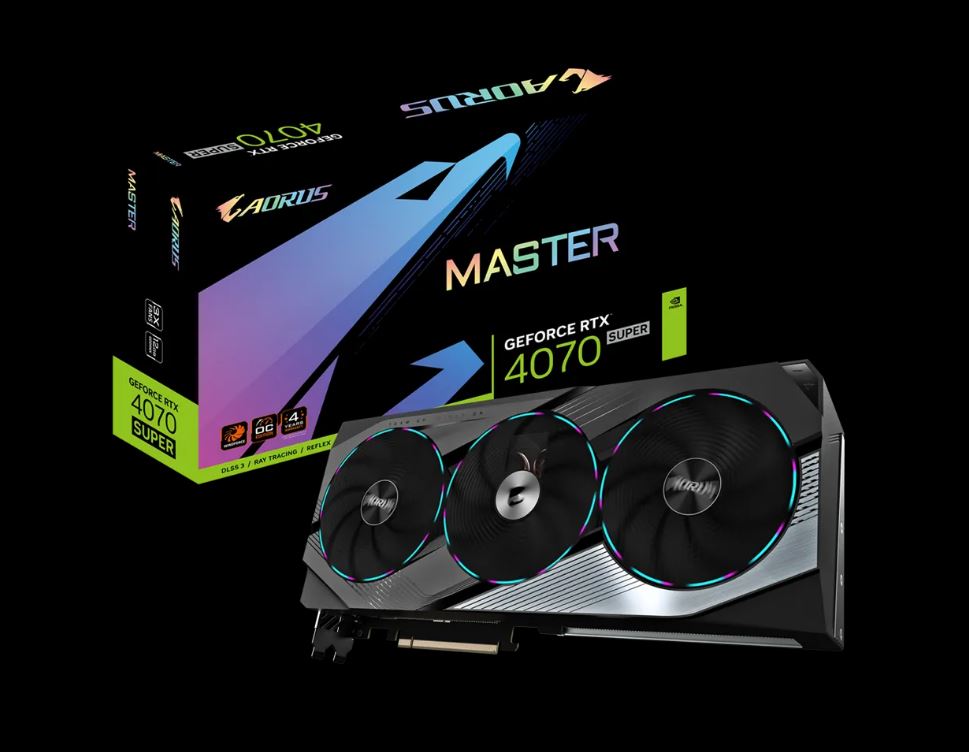 4719331354138 Gigabyte nVidia GeForce RTX 4070 Super Aorus Master 12GD GDDR6X Video Card, PCI-E 4.0,7168 Core Clock, 3x DP 1.4a, 1x HDMI 2.1a