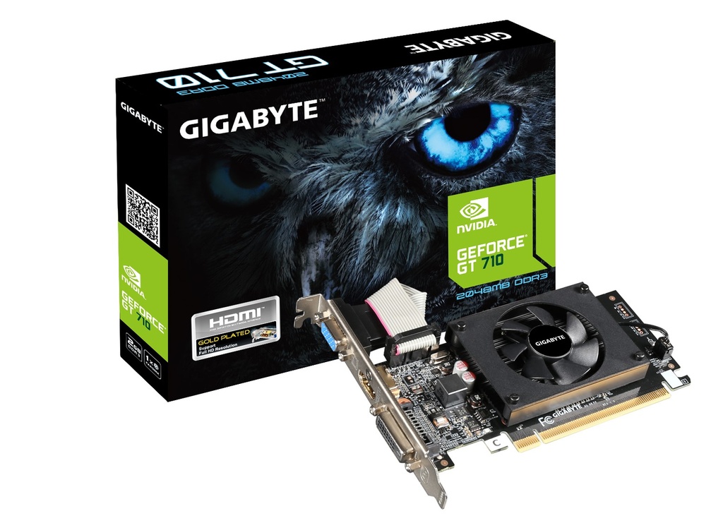 4719331316464 Gigabyte nVidia GeForce GT 710 2GB DDR3 2.0 PCIe Video Card 4K 3xDisplays HDMI DVI VGA Low Profile Fan