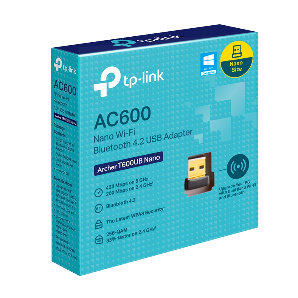 4895252507300 TP-Link Archer T600UB Nano AC600 Nano Wi-Fi Bluetooth USB Adapter, Up to 600Mbps speeds with 200Mbps @2.4GHz, 433Mbps@5GHz