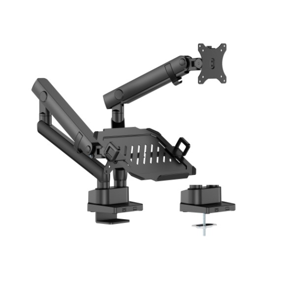 6956745180740 Brateck LDT84-C024ML-B POLE-MOUNTED HEAVY-DUTY MECHANICAL SPRING MONITOR ARM WITH LAPTOP TRAY BLACK (LS)