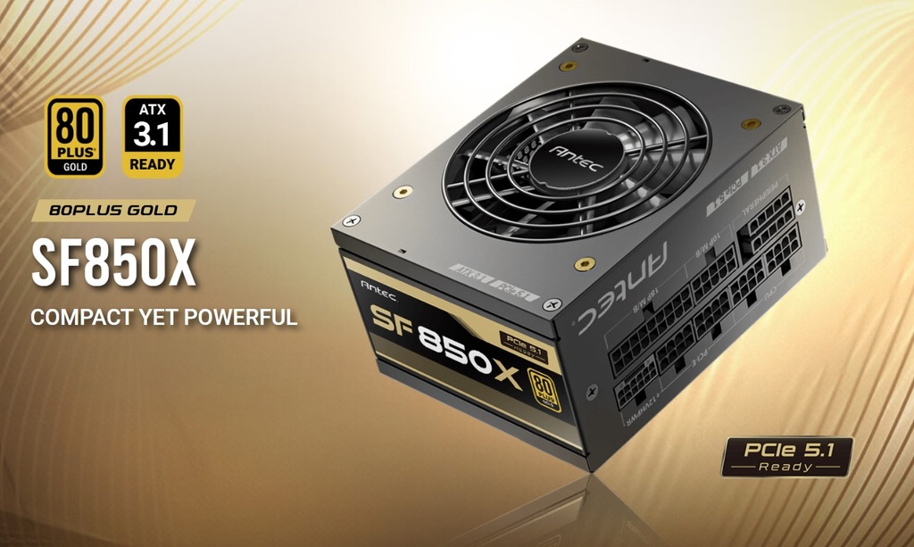 761345200288 Antec SFX 850w 80+ Gold, Fully-Modular, ATX 3.1, PCI-E 5.1, 92mm Silent Fan, Japanese Caps, Zero RPM, Compact Power Supply, PSU,7 Years Warranty 2024