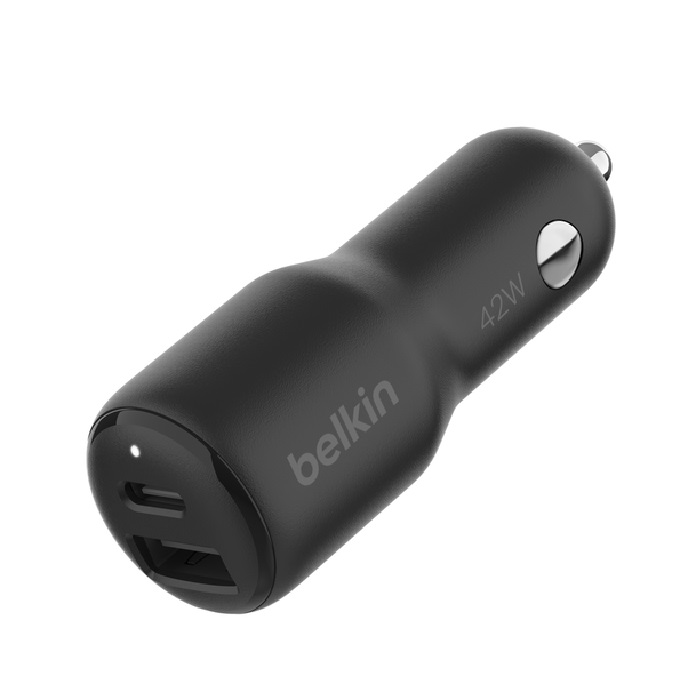 CCB005BTBK Belkin Universal 42W Dual Port Car Charger with PPS - Black (), 1xUSB-C (PD, 30W), 1XUSB-A(12W), Dual Port Fast  Compact Charger, 2YR
