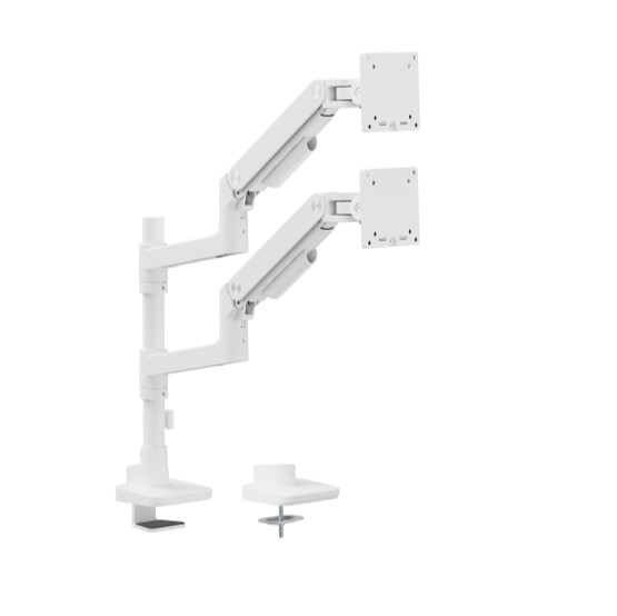 6956745179546 Brateck LDT81-C024P-W NOTEWORTHY POLE-MOUNTED HEAVY-DUTY GAS SPRING DUAL MONITOR ARM Fit Most 17"-49" Monitor Fine Texture White (LS)