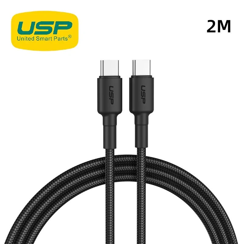 6976552041188 USP BoostUp Braided USB-C to USB-C Cable (2M) Black -3A/60W, Fast  Safe Charge,Strong  Durable,Samsung Galaxy,Apple iPhone,iPad,MacBook,Google,OPPO
