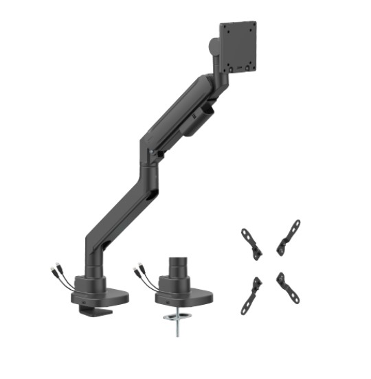 6956745181129 Brateck LDT87-C012UC-B TITAN HEAVY-DUTY GAS SPRING MONITOR ARM WITH USB-A/USB-C PORTS (LS)