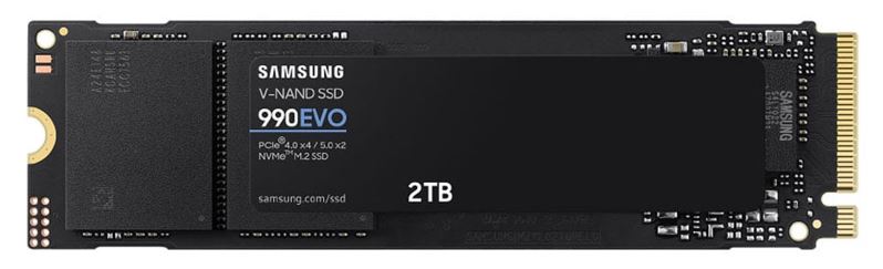 8806095300269 Samsung 990 EVO 2TB PCIe Gen4/5 NVMe SSD 5000MB/s 4200MB/s R/W 700K/800K IOPS 1200TBW 1.5M hrs V-NAND TLC AES 256-bit Encryption 5yr wty