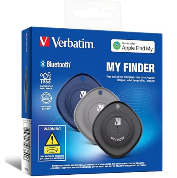 4895117969298 Verbatim 66929 Bluetooth Tracker My Finder Triple Pack - Black, Navy, Grey, IP66, works with Iphone, Ipad, Macbook, Long Life, Bluetooth Apple Find My