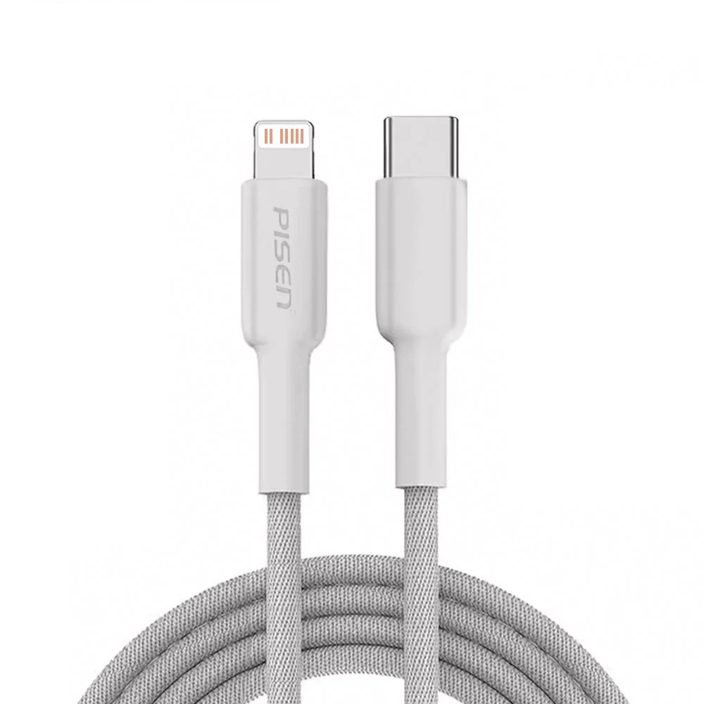 6902957229272 Pisen Braided Lightning to USB-C 20W PD Fast Charge Cable (1M) White - long-lasting performance, hassle-free, Apple iPhone, iPad, MacBook