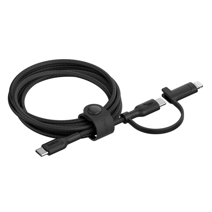 745883902514 Belkin BoostCharge Pro 2-in-1 Cable With USB-C and Lightning Connector - Black (CAC003fq1.5MBK), 480Mbps, Lightning Connector Adaptor,2 Years Warranty