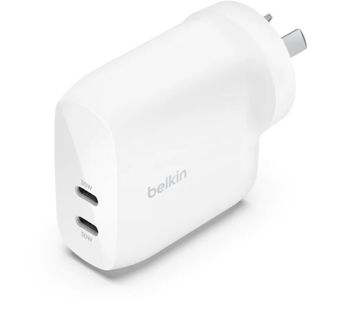 745883853700 Belkin BoostCharge Pro Dual USB-C Wall Charger with PPS 60W - White (WCB010auWH), 2XUSB-C (PD 3.1)(30W),Compact  Travel Ready,Fast Charger,Laptop,2YR