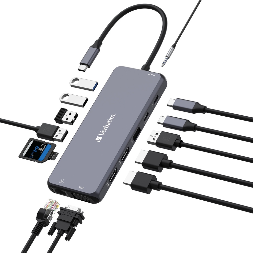 23942321545 Verbatim USB-C Pro Multiport Hub- 14 Ports