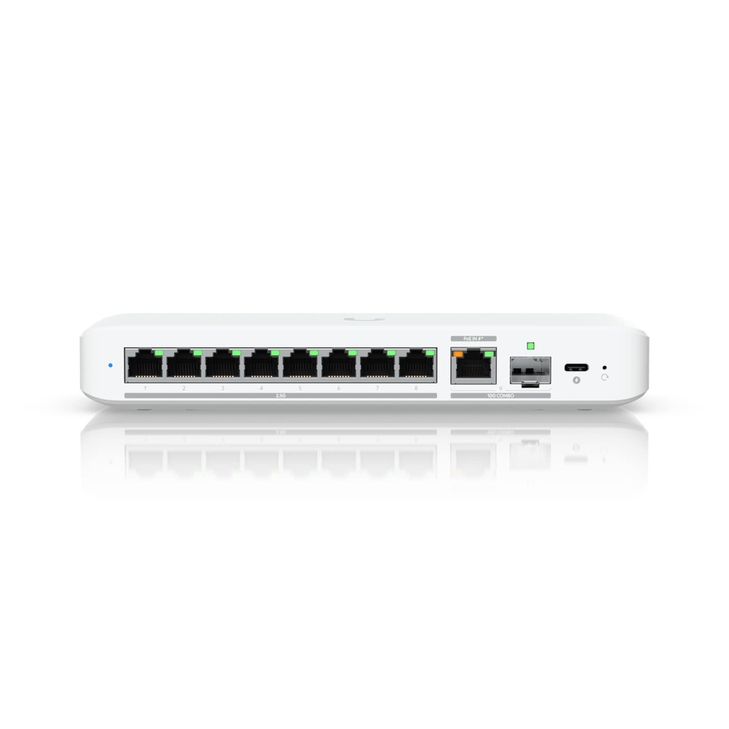NHU-USW-Flex-2.5G-8 Ubiquiti Flex 2.5G, Flexible, 8-port 2.5 GbE Switch,10 GbE RJ45/SFP+ Combination Uplink Port, Powered With USB-C /PoE+ adapter, 2 Yr Warr