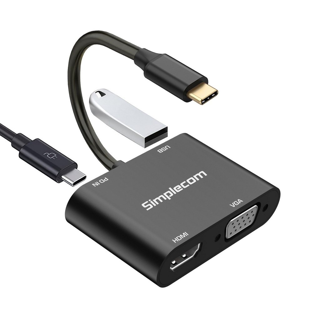9350414003632 Simplecom DA440 4-in-1 USB-C Multiport Adapter with Power Delivery USB 3.0 VGA HDMI